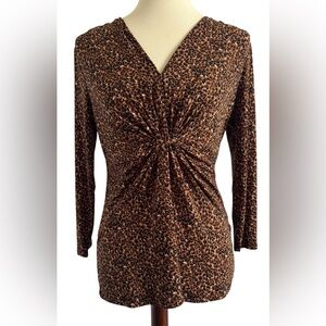 Chaus Y2K Inspired Leopard Print V-Neck 3/4 Sleeve Women's Blouse Size Small